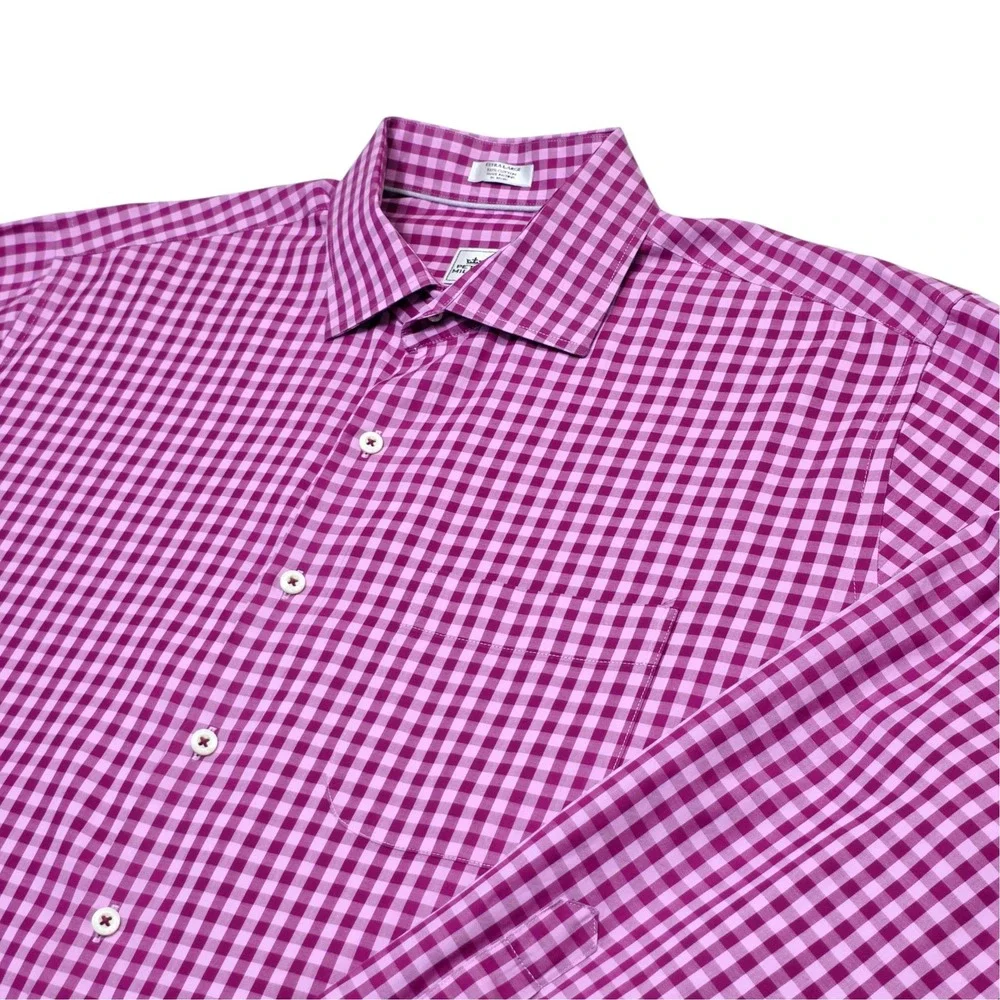 Peter Millar Mens XL Pink Gingham Check Cotton Long Sleeve Button Down Shirt
